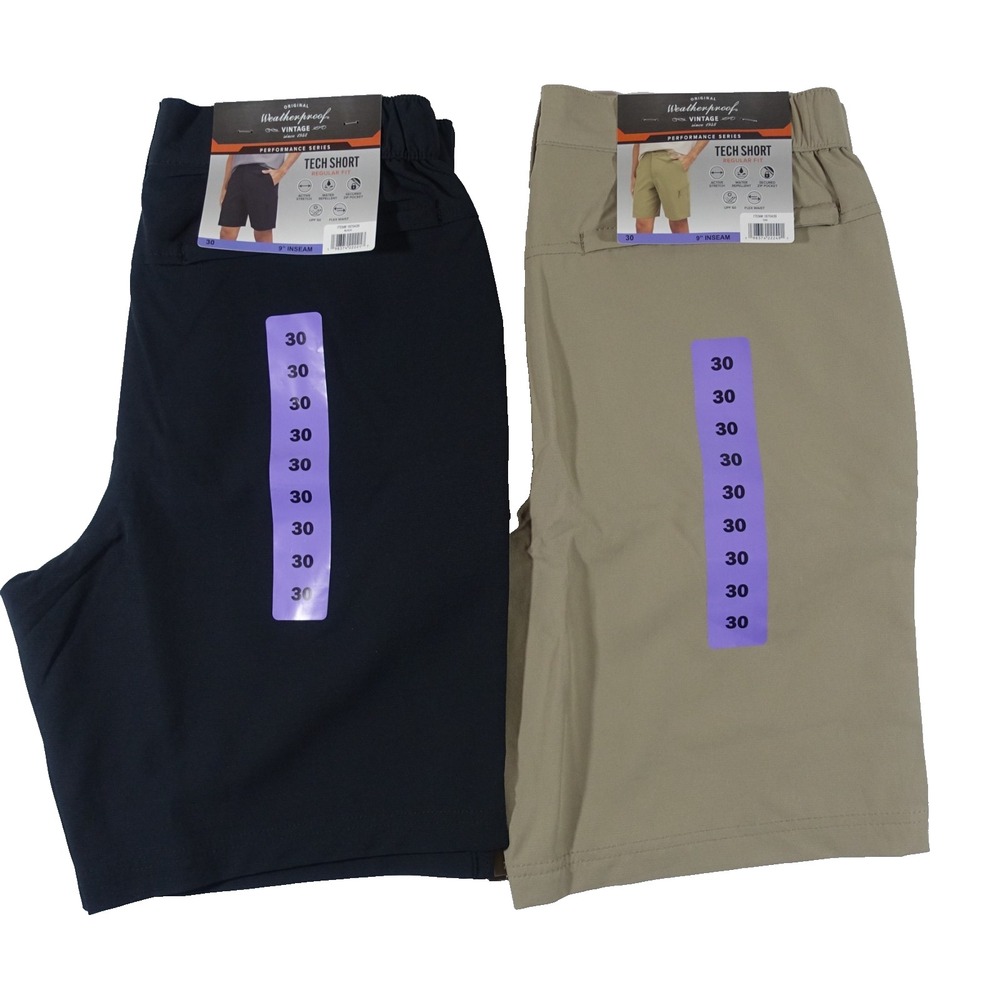 2 Pair Weatherproof Vintage Tech Shorts Men 30 Regular Fit Stretch Zip Pocket